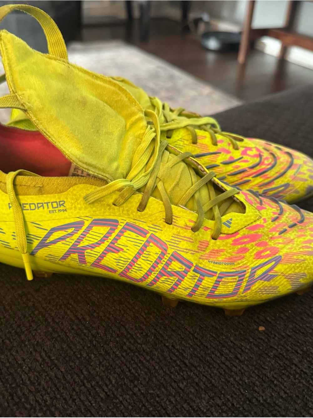 adidas Predator Kids Soccer Cleats in Yellow with Pink Accents